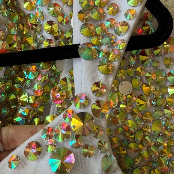 VIENNA White Iridescent Beaded Evening Cocktail Formal Mini Party Dress … - Picture 11 of 14